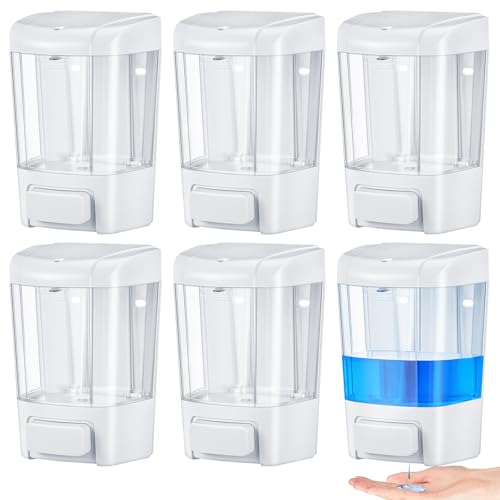 Image of Hushee 6 Pcs Plastic Wall Mounted Soap Dispenser Commercial Manual Soap Dispenser Containers for Kitchen Shower Hotel(White,27 oz 800 ml)