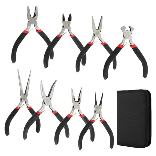 8-Piece Mini Pliers Set with Storage Pouch, Precision Small Jewelry Pliers Kit, Professional Tool Set for Jewelry Making, DIY Crafts, Electronics Repair, Beading and Wire Cutting