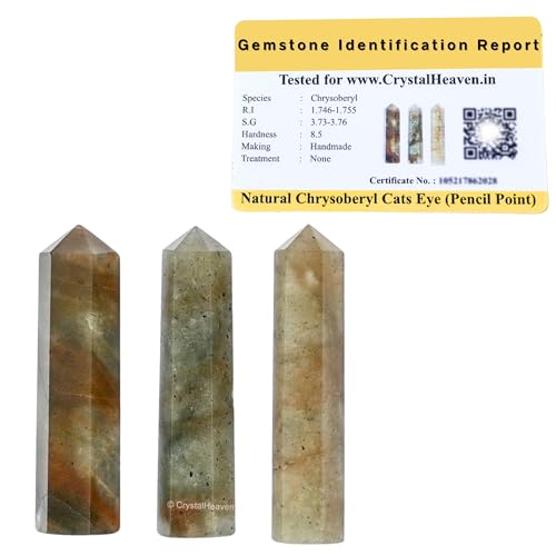 Chrysoberyl Cats Eye Crystal Pencil Points Set of 3, Certified Original Healing Crystals for Grid - Healing Crystals and Stones Metaphysical Energy Tool Meditation and Chakra - Crystal Gifts for All