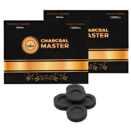 Hookah Coals Instant Light – Incense Instant Coal Disks – Coal Tablets – Charcoal Disks – Set of 200 Coals – 33 mm Quick Light Charcoal Briquettes – Natural Coal Disks – Slow Burn and Low Smoke
