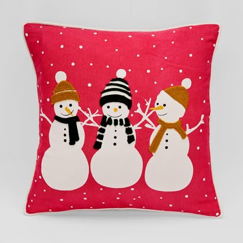 Image of Christmas Cushion Covers (Pack of 2, 16x16 Inch) - Red Snowman Theme Decorative Throw Pillow Covers for Sofa, Couch & Living Room Festive Decor