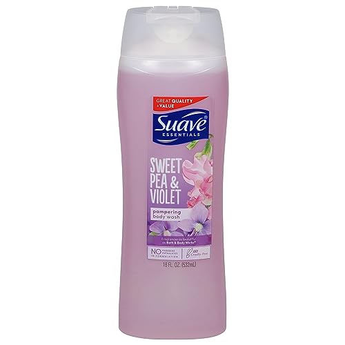 Suave Essentials Gentle Body Wash, Sweet Pea & Violet With a Floral Oil Blend Essence, Infused with Vitamin E & Pea Extract 18 oz