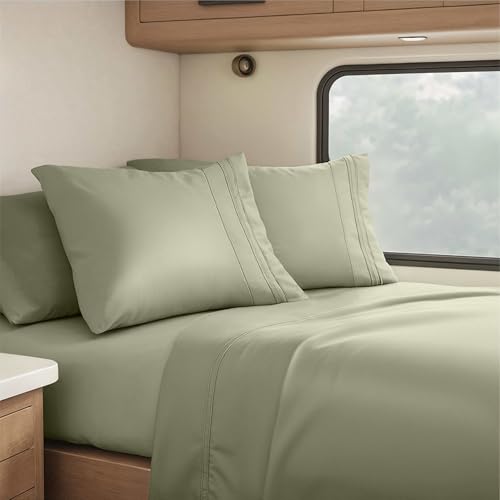 Image of Nestl Light Sage Short Queen Sheets for RV, Hotel Luxury RV Queen Sheets Set, 4 Piece Fitted Bed Sheet Set and Pillowcases, Super Soft, Wrinkle-Free, and Breathable Camper Bedding