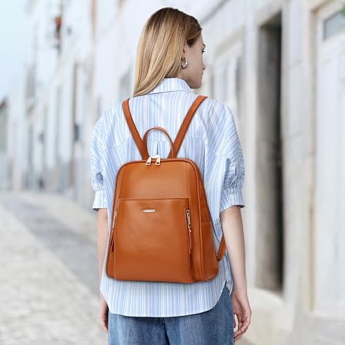 Sac à dos antivol en cuir PU marron imperméable - 2