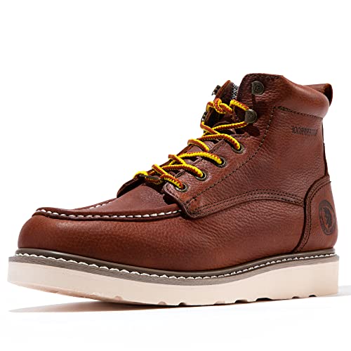 Image of ROCKROOSTER Walker Waterproof Work Boots for Men, 6 inch Soft Toe Comfortable Boot, Rubber Wedge Sole Shoes, Arch Support Anti-Fatigue Boot, Leather Insulated Safety Boots, Electric Hazard