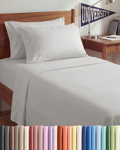 Image of Twin XL 4 Piece Sheet Set - College Dorm Room Essentials - French Grey | Ultra Soft Dorm Bedding Set, 8 inch to 16 inch Inch Deep Pockets, 1 Flat & 1 Fitted Sheet & 2 Pillowcases, Wrinkle & Fade Free
