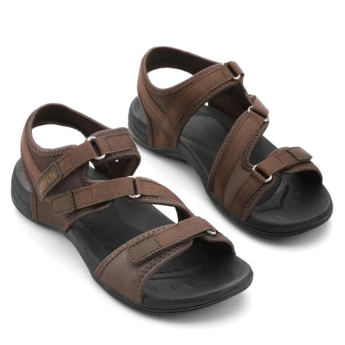 Image of UBFEN Womens Hiking Water Sport Sandals with Arch Support | 3 Adjustable Straps, Cushioned Footbed, Non-Slip, Comfortable Walking for Athletic Outdoor Summer Beach