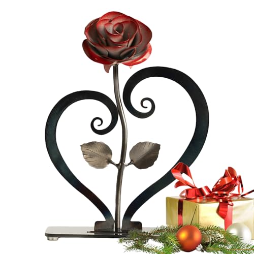 Générique Supporto ornamentale a forma di rosa in ferro – 18 x 15 x 10 cm, in metallo fatto a mano, espositore decorativo a forma di cuore con una lucentezza | rosa artificiale per regalo romanzo