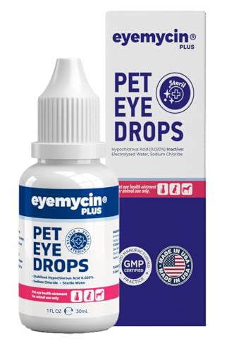 EYEMYCIN dog eye drops and cat eye drops , pet eye drop , Vet-Recommended Dog Eye Infection Treatment to Soothe Infection Allergy,Relieve Dry Eyes Pink Eyes, Pet Tear Stain Cleaner Horses 1 fl oz