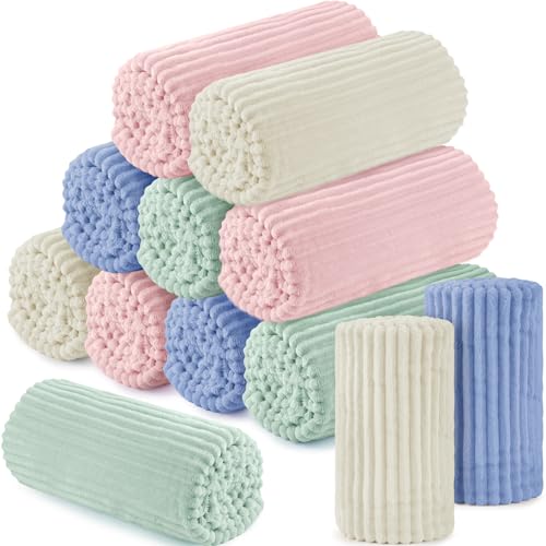 Buryeah 12 Pcs Flannel Throw Blanket Bulk 50 x 60 in Sleepover Blanket Outdoor Wedding Throw Lightweight, Oeko-tex Standard 100 Certified for Sofa Homeless Gifts (Pastel Colors)
