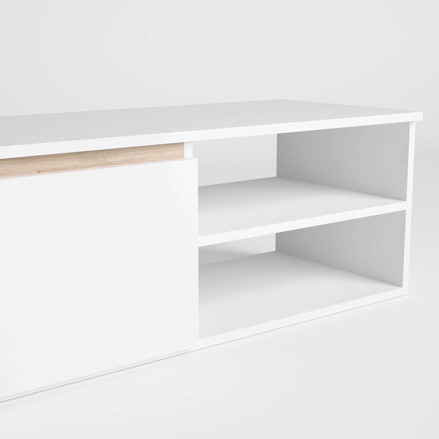 Mobelcenter, Mueble de Salón Oce 160, Módulo TV, Módulo Superior y Estante, Acabado en Color Blanco Mate y Sahara, Medidas: Ancho: 160 cm x Alto: 200 cm x Fondo: 39 cm (1568)