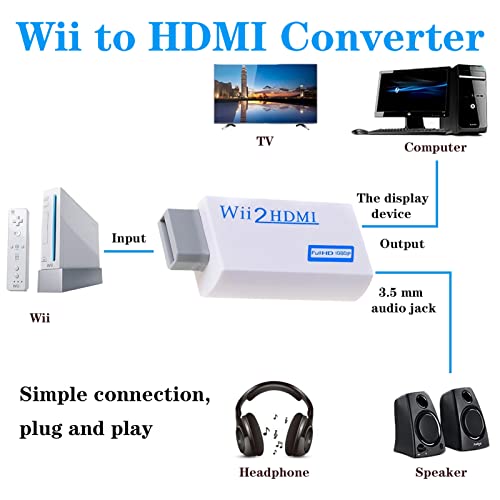 MEETTIKEY Adaptador Wii hdmi, Convertidor Wii A Hdmi, Adaptador Convertidor HD 1080p/720p con Audio De 3,5 Mm Y Salida Hdmi + Cable Hdmi De 1,5 M para Monitor Wii, TV, Proyector (Blanco) - imagen 5