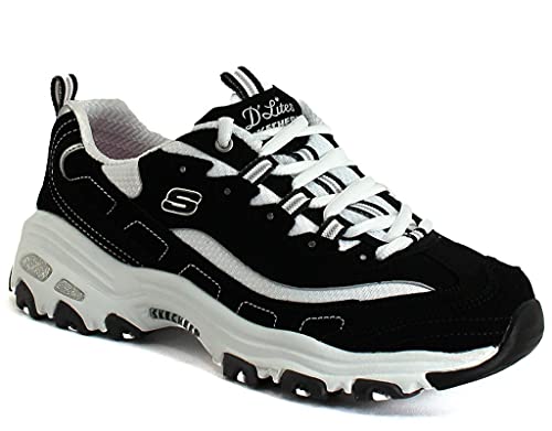 Skechers Women's D'Lites-Me Time Sneaker, Black/White, 8.5 W US