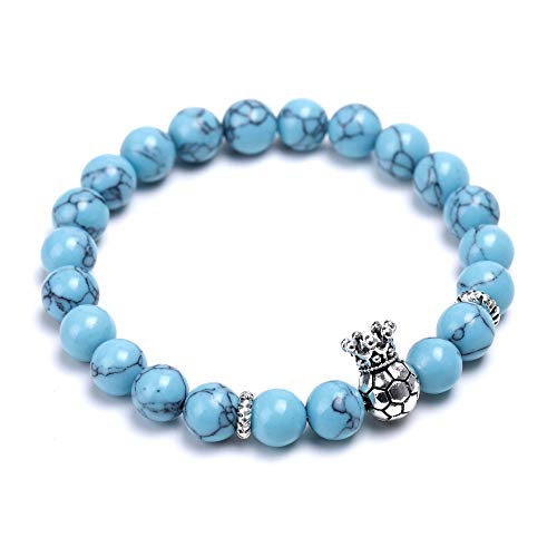 Bracelet de football en pierre naturelle 8 mm couronne tibétaine homme
