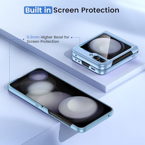Image of Ruky for Z-Flip-5 Slim Case, with Built-in Back Screen Protector, Blue | Support Wireless Charging Hard PC Ultra-Thin Full Body Protective Phone Cover for Samsung Galaxy Z Flip 5, Blue