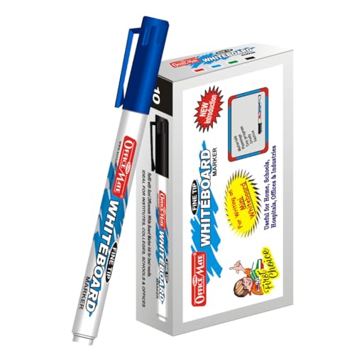 Image of Soni OfficeMate Fine Tip Whiteboard Markers - Blue | 2.5 mm Fine Tip | Non-Toxic & Eco-Friendly | Easy Wipe Ink & Smooth Writing | Ideal for School, Office & Presentations | Pack of 10