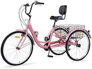 Ey Adult Tricycle, 3 Wheel Bike Adult, Three Wheel Cruiser Bike 202426 inch Wheels, 7 Speed, Adjustable Seat and Handlebar, Multiple Colors, Pink, 20 Wheels7-speed