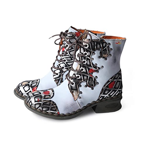 TMA EYES Geometric-Contrast Patchwork Leather Combat Women Boot2