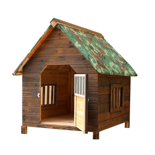 MBBTAG Cuccia cane esterno taglia grande, cuccia coibentata cane esterno, pavimento rimovibile, Cuccia per cani in legno da esterno, Base rialzata, Perfetto per giardini, cortili e fattorie(69x67x66cm