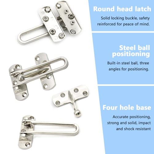Ruidee 2Pcs Swing Bar Lock Front Door Locks Alloy Automatic Security Door Chain Restrictors Reinforcement Lock Latch Guard Clasp Flip Lock for Home Hotel (YG-MS/Silver) - Image 4