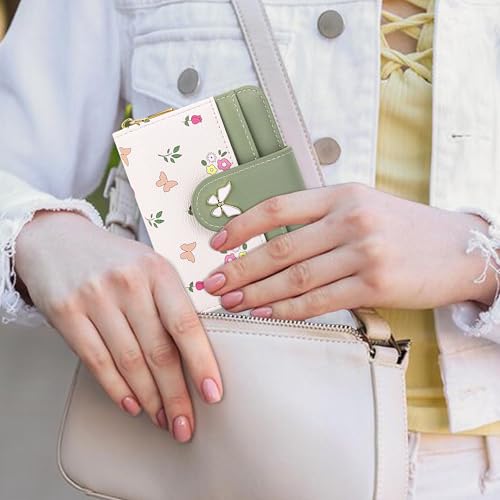 Image of Farcauo Womens Wallet Cute Small Wallets for Women Green Kawaii Butterfly Women's Wallet Card Wallets for Women Ladies