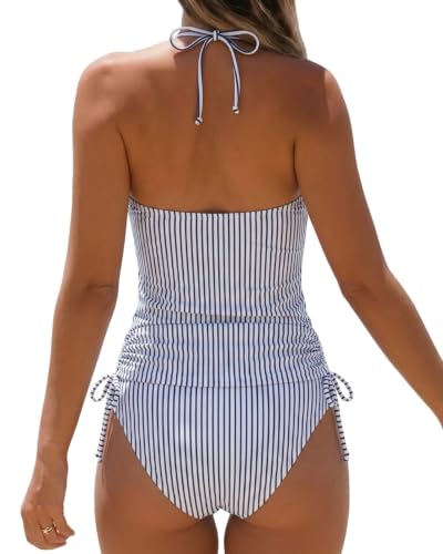 Image of Womens Two-Piece Tankini Set Cow Skull with Leopard Print Sets Swimwear Tankini Top Sets Swimwear