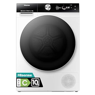 Hisense DH7S107BW Asciugatrice Pompa di Calore con AI, Condensatore Autopulente, Refresh Vapore, Ion Tech, 10kg Classe C, Display TFT a colori, Smart e Connect Life, Oblò Doppia Porta