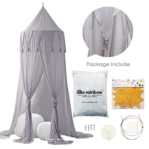 Dix-Rainbow Bed Canopy Lace Net Unique Pendant Play Tent Bedding For Kids Playing Reading With Children Round Dome Netting Curtains Baby Boys Girls Games House - Gray #TOP5
