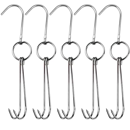GRIRIW Lot De 5 Crochets à Rôtir Doubles En Acier Inoxydable 304, Diamètre 4 Cm, Suspendre De Viande De Volaille Et Bacon, Boucherie, Fumage Et Barbecue