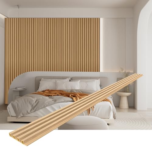 IMXPW 8-Pack WPC Slat Wall Panels - 3D Wall Panels, Water-Proof and Easy Installation, Accent Slat Wall Paneling for Living Room, Office, Teak, 96 x 6.6 Inch