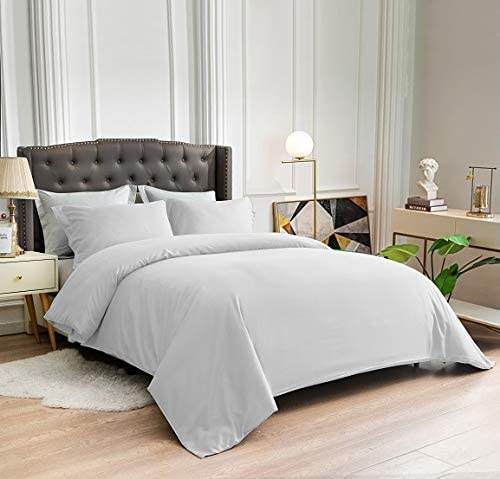 100% Pure Cotton 1 Piece Duvet Cover with Zipper Closure & Corner Ties, Premium 800 Thread Count, Cooling Comforter Cover, Soft Sateen Weave Twin/Twin XL Size Light Grey Duvet Cover