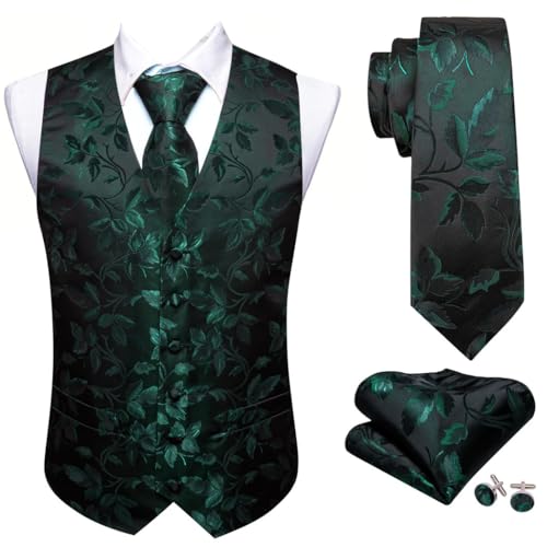 Men's Paisley Silk Waistcoat Tie Hanky Cufflinks Set Sleeveless Jacket for Wedding Business