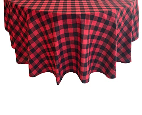 Lintex Country Rustic Red And Black Buffalo Plaid Cotton Christmas Fabric Tablecloth, Cottage Style Holiday Plaid Easy Care Tablecloth, 70” Round #TOP6