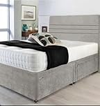 Fireplaces 4 Life Light Grey Plush Divan Bed Set + Memory Mattress + 24" Matching Headboard * Storage Available (2 Drawers Same Side, 4ft Small Double)
