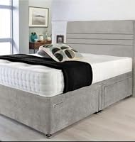 Fireplaces 4 Life Light Grey Plush Divan Bed Set + Memory Mattress + 24 Matching Headboard * Storage Available (No Drawers, 6ft Superking)