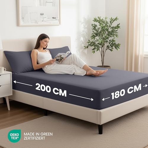 Foto von Utopia Bedding - 2er Set Spannbettlaken 180x200cm - Grau - Oeko-Tex Zertifiziertes - Gebürstete Mikrofaser Spannbetttuch - 35 cm Tiefe Tasche