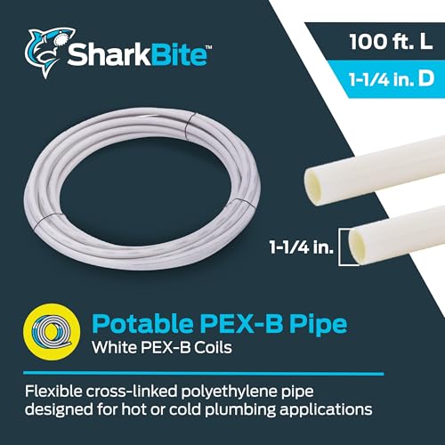 Image of SharkBite 1-1 /4 Inch x 100 Feet White PEX Pipe Flexible Water Tubing for Plumbing, PEX-B, U885W100