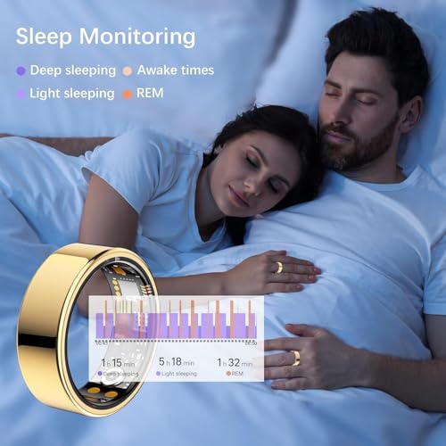 Image of Ring Health Tracker for Women Men, Fit Ring with Heart Rate,Blood Oxygen, Stress, Sleep Monitor,Calories, Step Counter, No Subscription Fee (Gold, 8#)