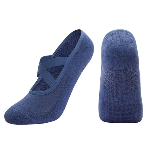 Photo de oasymala Chaussettes de yoga en coton avec bandes antidérapantes pour femmes (Bleu foncé (Dark Blue), Système Taille Chaussures EU, Adulte, Femme, Alpha/lettres, Moyen, Moyen)