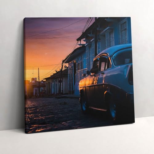 Image sur toile coucher de soleil et vieille voiture peinte d'art Wallfluent de qualité