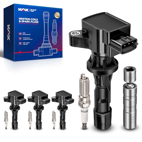 Image of KAX 4-Pack Ignition Coil Pack & Iridium Spark Plugs Kit w /Magnetic Socket for MZD 3 07-13 2.0L, 10-11, 13 2.5L, 07-09 2.3L, MZD 6 09-13 2.5L, 06-08 2.3L, MZD CX-7 10-12 2.5L, Replace#UF540, 90083 | (w /tool) 3 2010-2013 2.0L, 3 2007-2009 2.0L, 3 2007-2009 2.3L, 3 2010-2013 2.5L, 3 2006, 6 2009-2013 2.5L, 6 2008 2.3L UF540