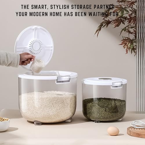 Image of Rice Storage Container Barrel | Air Tight Transparent Plastic Containers | Dal Pulses Cereal & Flour Airtight Box | Large & Big Size Modular Home Organizer (Barrel - Small)