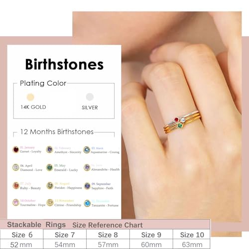 Birthstone Rings for Women Non Tarnish 14K Gold Plated Sterling Silver Stackable Birthday Gifts for Mom Dainty Emerald Green Blue CZ Gemstone Ring for Mothers Daughter Bridesmaid Gifts Jewelry3