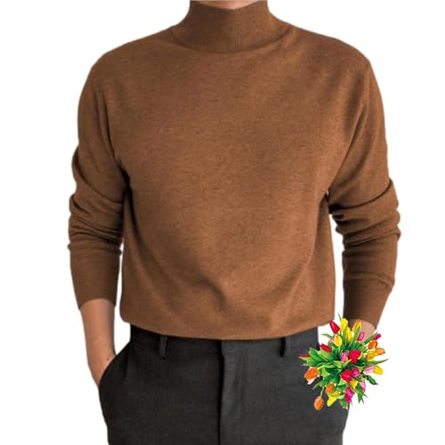 MAOAEAD Men's Cashmere Business Sweater, Basic Turtle Neck Jumpers Comfort Mock Turtleneck Long Sleeve Pullover Tops for Men (Brown,2XL)