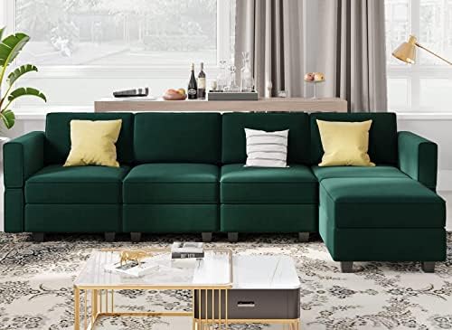 Belffin Modular Sectional Sofa U Shaped Velvet Couch with Reversible Chaise Modular Oversized Couch Sectional Sofa with Ottoman Blue