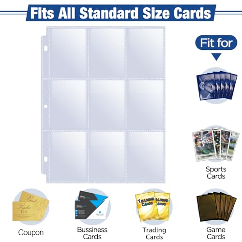 image for Fabmaker 648 Double Side Trading Card Sleeves, 9 Pocket Binder Sheets 
