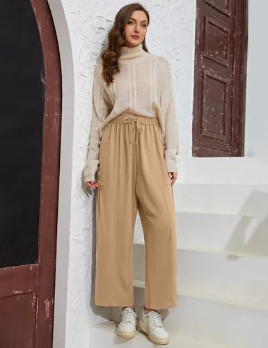 Women's Wide Leg Capri Pants Casual Loose Fit Lantern Trousers Drawstring Elastic Waist Pants3
