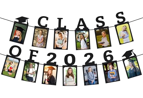 PartyHooman Class of 2026 Graduation Photo Banner | Graduation Decorations 2026 | Class of 2026 Party Decorations for College Senior/High Middle/Junior Kindergarten | Pictures Display (Pre-strung)