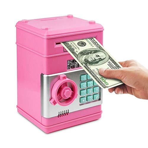 Kids Piggy Bank for Girls, Pink Electronic ATM Bank Password Coin Bank for Real Money Banknote Cash Auto Scroll Safety Box with Coded Lock, Ideal Gifts for Children