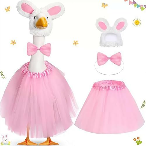Easter Bunny Porch Goose Outfits for Cement Goose 23" Lawn Goose Statue Clothes Bunny Ear Hat and Bow Tie Tail Easter Plastic Goose Costume for Outdoor Patio Yard Statueart Decoration